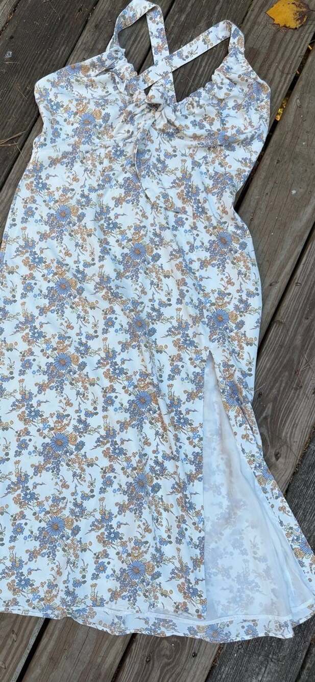 Abercrombie & Fitch Blue and Yellow Floral Halter Midi Dress Size L